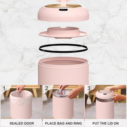 Small Pink Trash Can Bathroom,Motion Sensor Garbage Can Automatic