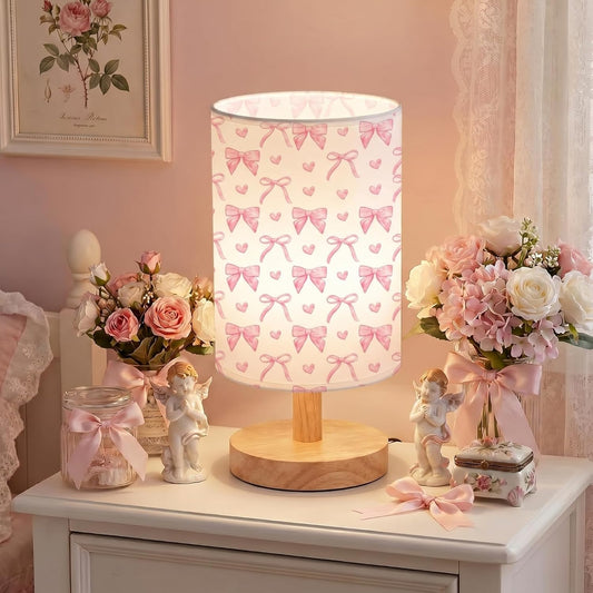 Pink Bow Table Lamp Gifts 3 Colors Dimmable Lights 11.02 x 5.12 Inch Night Light Bedside Lamps Decoration for Bedroom Desk Birthday Gifts for Home Decor