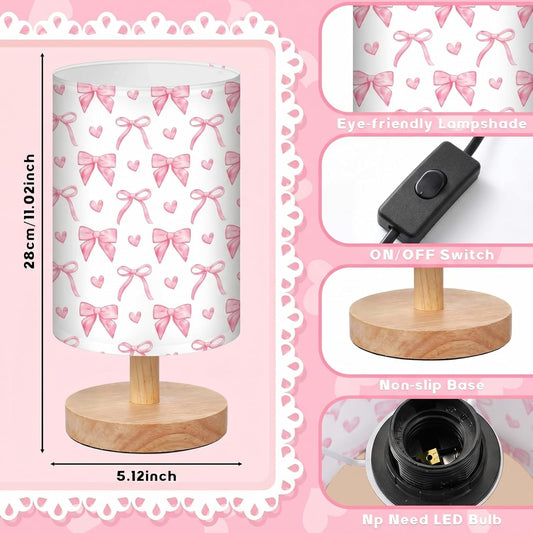 Pink Bow Table Lamp Gifts 3 Colors Dimmable Lights 11.02 x 5.12 Inch Night Light Bedside Lamps Decoration for Bedroom Desk Birthday Gifts for Home Decor