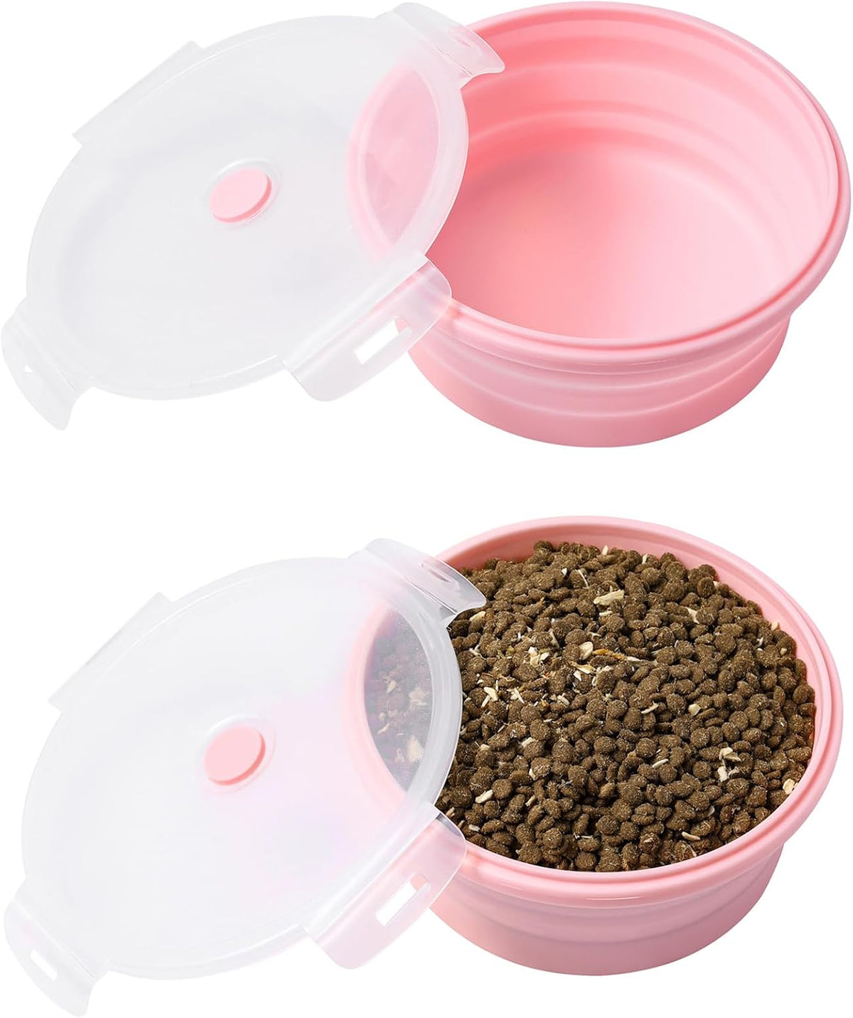 Collapsible Dog Bowls with Lids, 2 Pack Portable Travel Dog Bowls for Small Medium Large Dogs, Silicone Foldable Outdoor Dog Cat Food Water Bowls for Camping Hiking Road Trip, Pink 17 oz