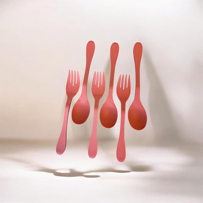 Eco 6-Piece Utensil Set – Coral Pink | Plant-Based Flatware | Dishwasher Safe | Reusable Travel Utensils | Fork, Knife & Spoon Set