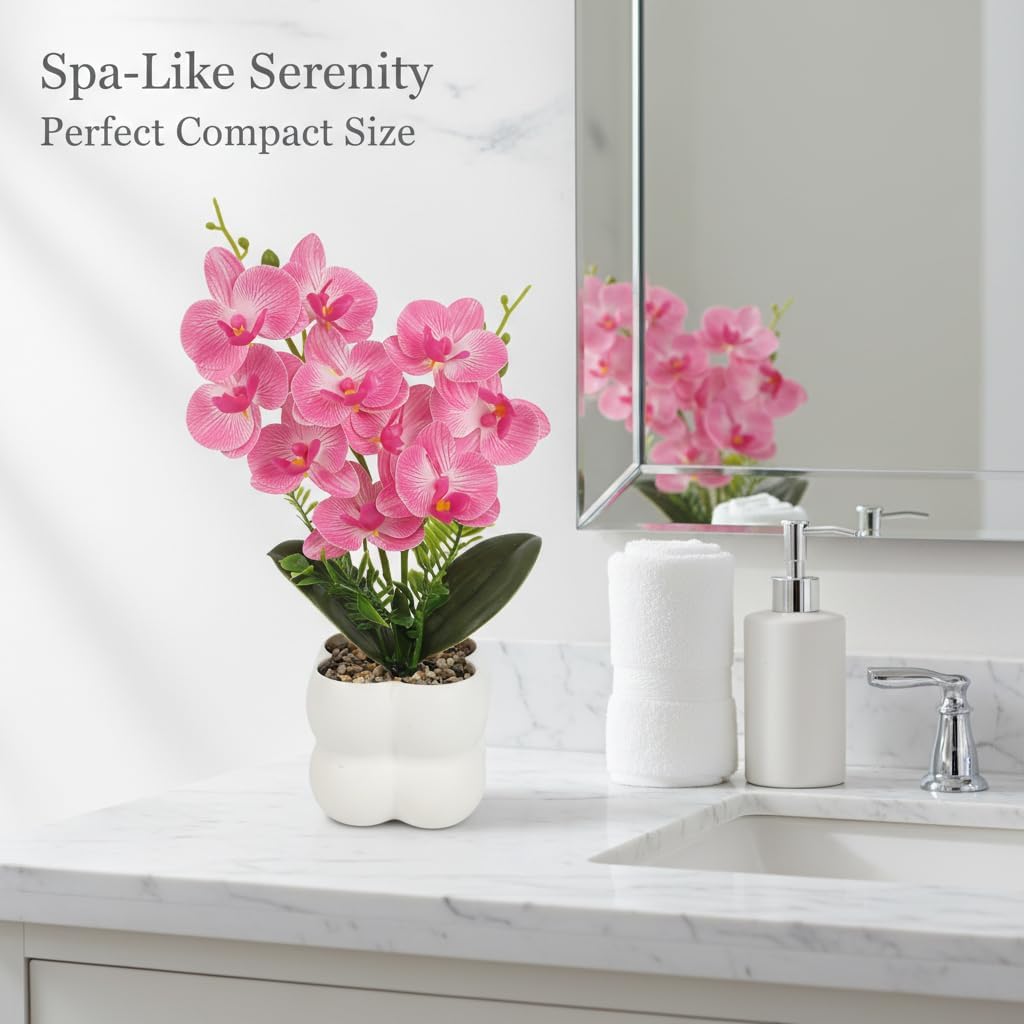 Pink Artificial Orchids Flowers in Pot 14" Tall Realistic Faux Phalaenopsis