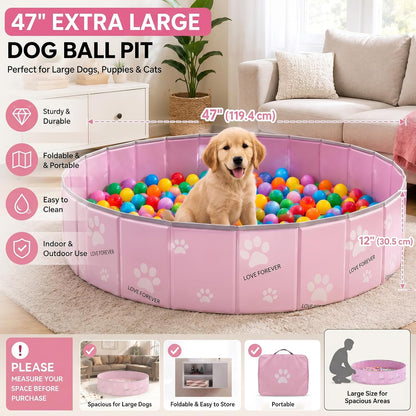 47in Extra Large Dog Ball Pit – Foldable Pet Playpen Ball Pool for Large Dogs, Puppies and Cats, Indoor Outdoor Playpen (Balls Not Included) (Pink)