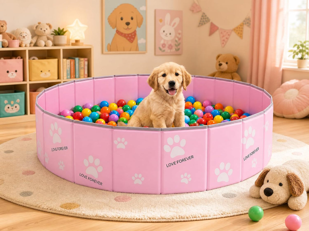 47in Extra Large Dog Ball Pit – Foldable Pet Playpen Ball Pool for Large Dogs, Puppies and Cats, Indoor Outdoor Playpen (Balls Not Included) (Pink)