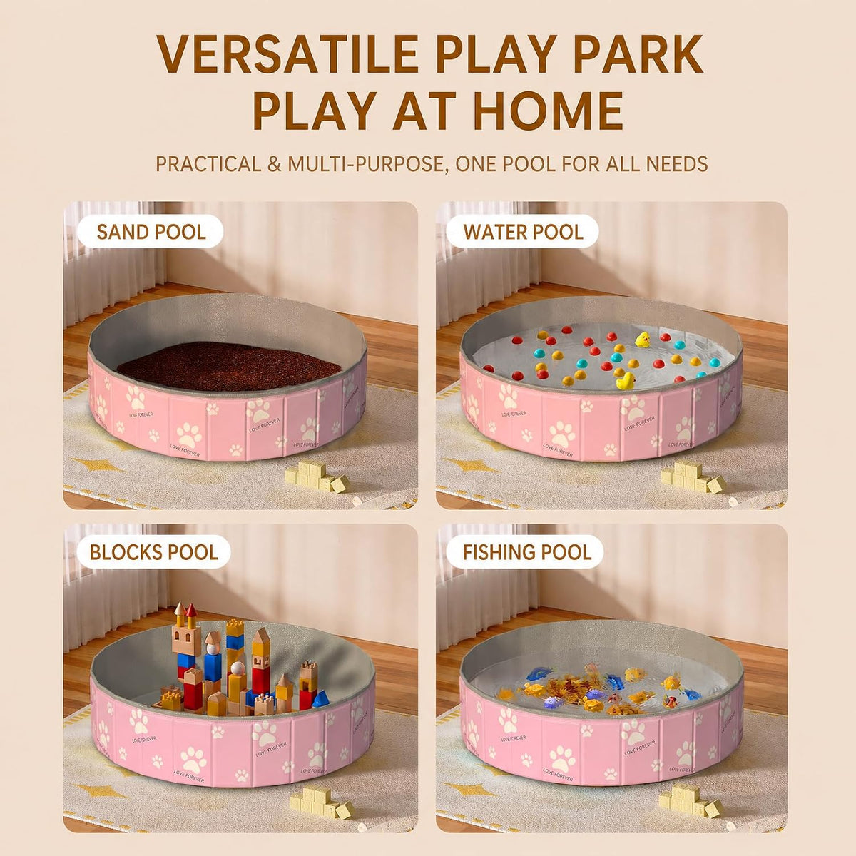 47in Extra Large Dog Ball Pit – Foldable Pet Playpen Ball Pool for Large Dogs, Puppies and Cats, Indoor Outdoor Playpen (Balls Not Included) (Pink)