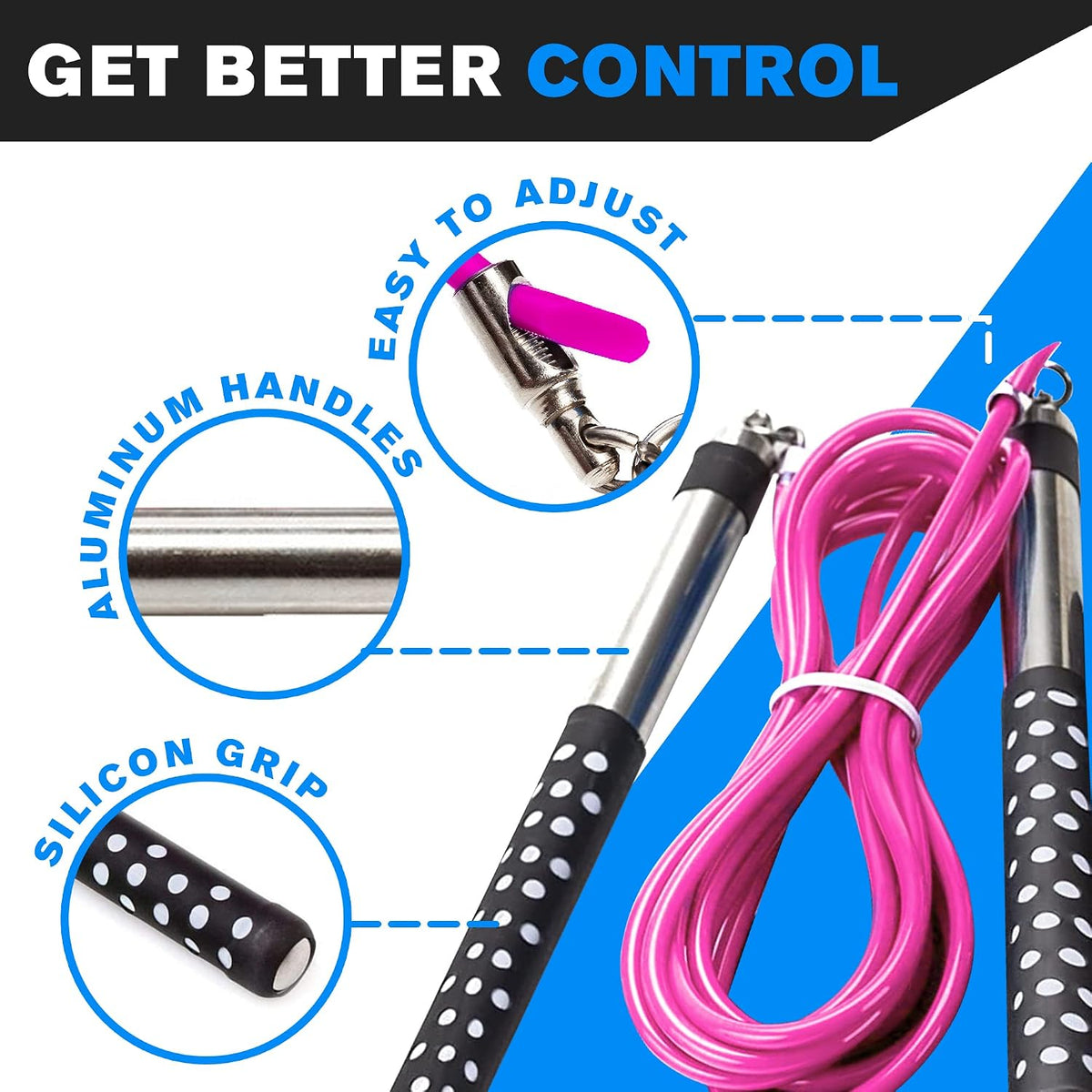 Freestyle Boxing Jump Rope with Long Handles for better control, adjustable to any height, Freestyling, Double Unders, Crossovers, HIIT and More