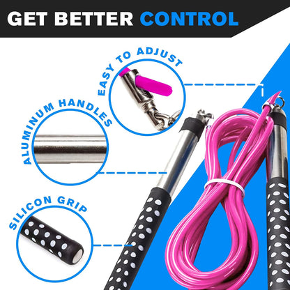 Freestyle Boxing Jump Rope with Long Handles for better control, adjustable to any height, Freestyling, Double Unders, Crossovers, HIIT and More