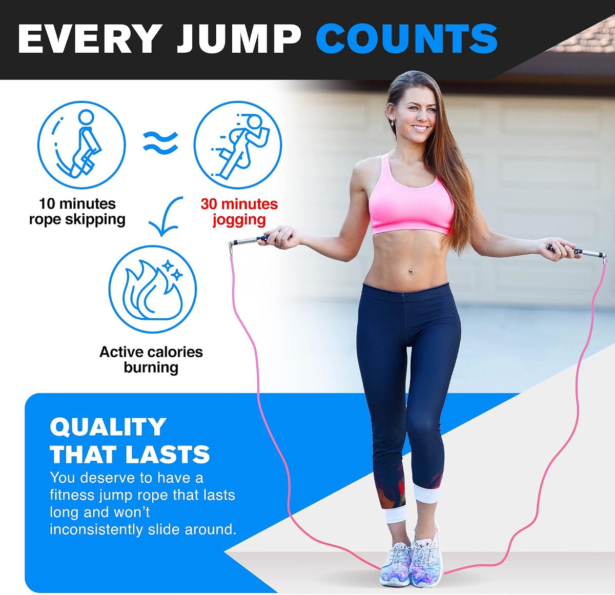 Freestyle Boxing Jump Rope with Long Handles for better control, adjustable to any height, Freestyling, Double Unders, Crossovers, HIIT and More