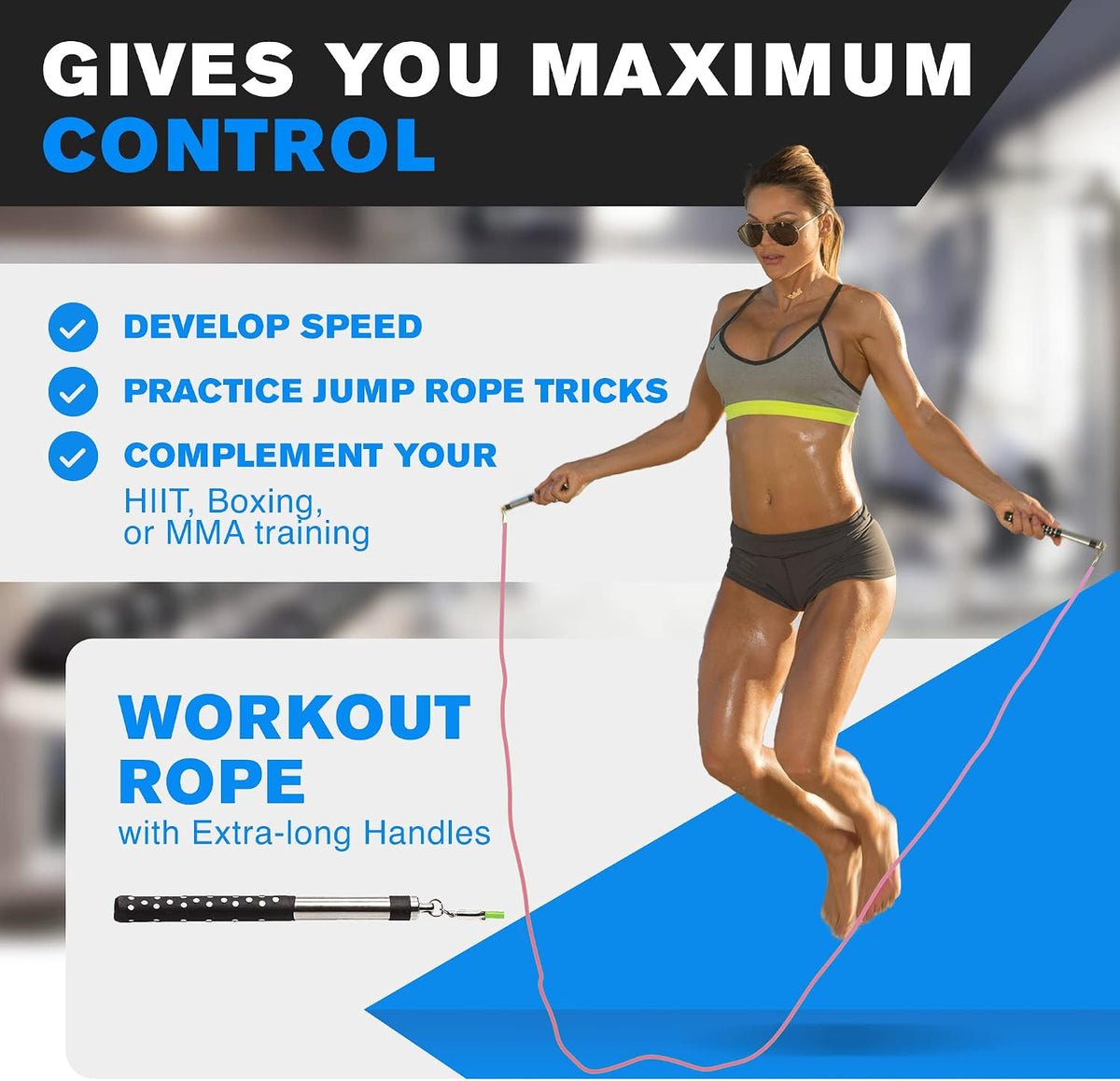 Freestyle Boxing Jump Rope with Long Handles for better control, adjustable to any height, Freestyling, Double Unders, Crossovers, HIIT and More