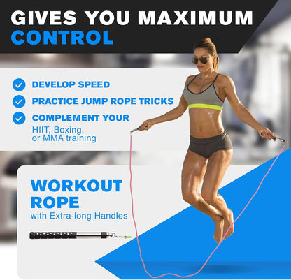 Freestyle Boxing Jump Rope with Long Handles for better control, adjustable to any height, Freestyling, Double Unders, Crossovers, HIIT and More