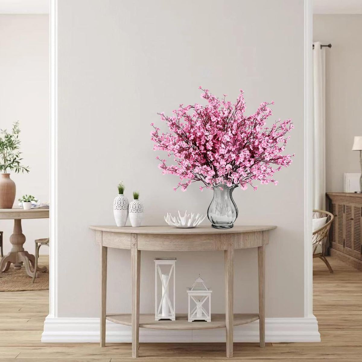 15 Pcs Babys Breath Artificial Flowers Gypsophila Bouquets Bulk Real Touch Fake Silk Flowers for Home Wedding DIY Floral Arrangement Kitchen Table Centerpiece Festival Decoration (Pink)