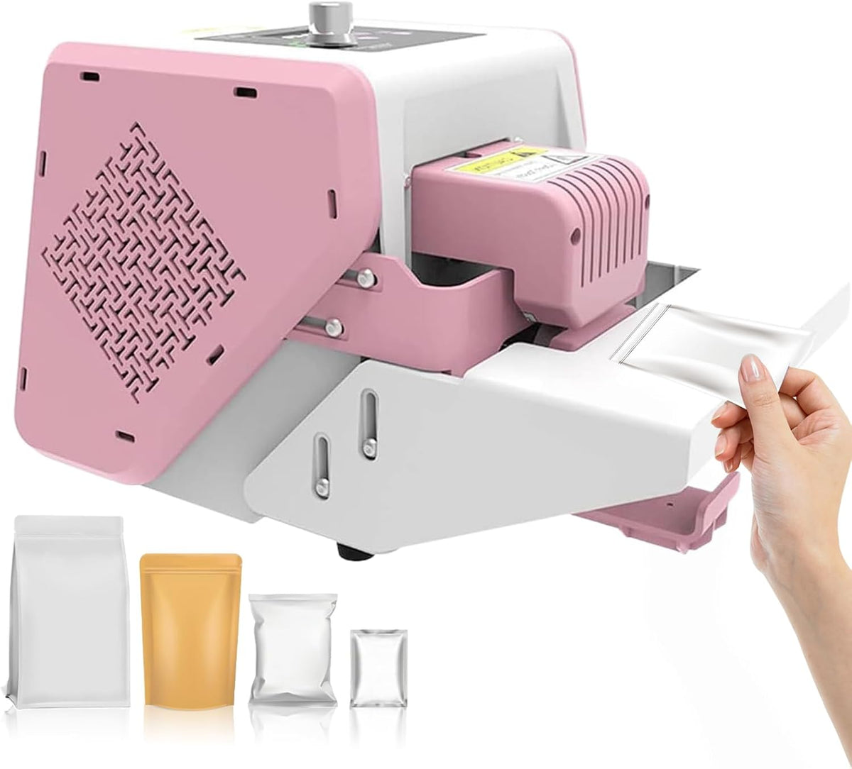 Home Sealing Machine, Automatic Plastic Bag Sealer, 0-200℃ Digital Temperature Control/0-5M/Min Sealing Speed/0-10Mm Sealing Thickness, for PVC Bags Films, Foil Bag, Food Packaging,Pink