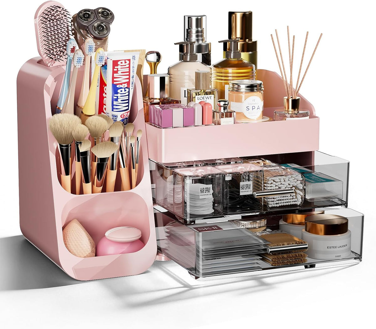 MSHOMLEY Makeup Organizer for Vanity Bathroom Countertop, Pink