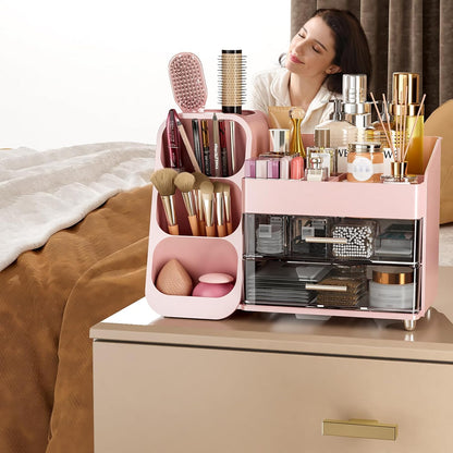 MSHOMLEY Makeup Organizer for Vanity Bathroom Countertop, Pink
