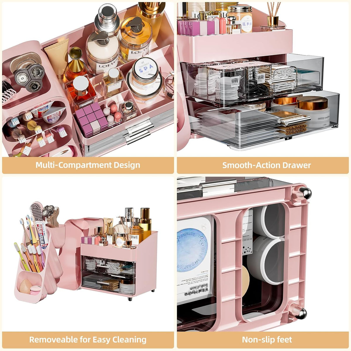 MSHOMLEY Makeup Organizer for Vanity Bathroom Countertop, Pink