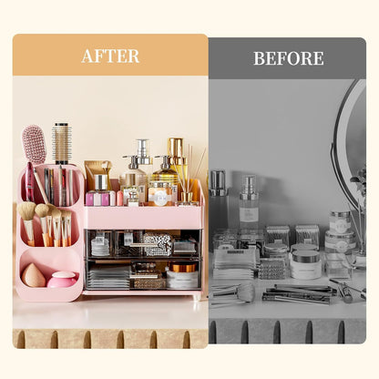 MSHOMLEY Makeup Organizer for Vanity Bathroom Countertop, Pink