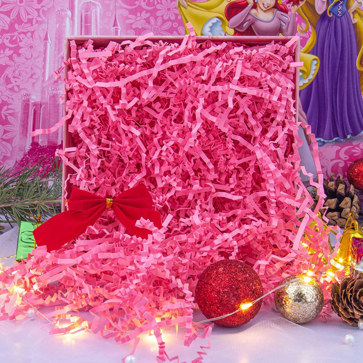 1/2 LB Crinkle Cut Paper Shredded Filler Paper for Gift Baskets Gift Box Confetti Shreds Decoration Stuffing for Birthday, Weddings, Anniversaries, Christmas Wrapping Pink