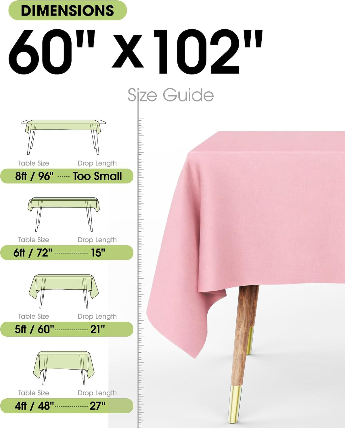 Polyester Tablecloth 60" x 102" Reusable Washable 2 Pack Pink