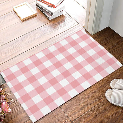 Pink Gingham Buffalo Check Doormat Welcome Mats Rugs Carpet Outdoor/Indoor for Home/Office/Bedroom 24"x16"