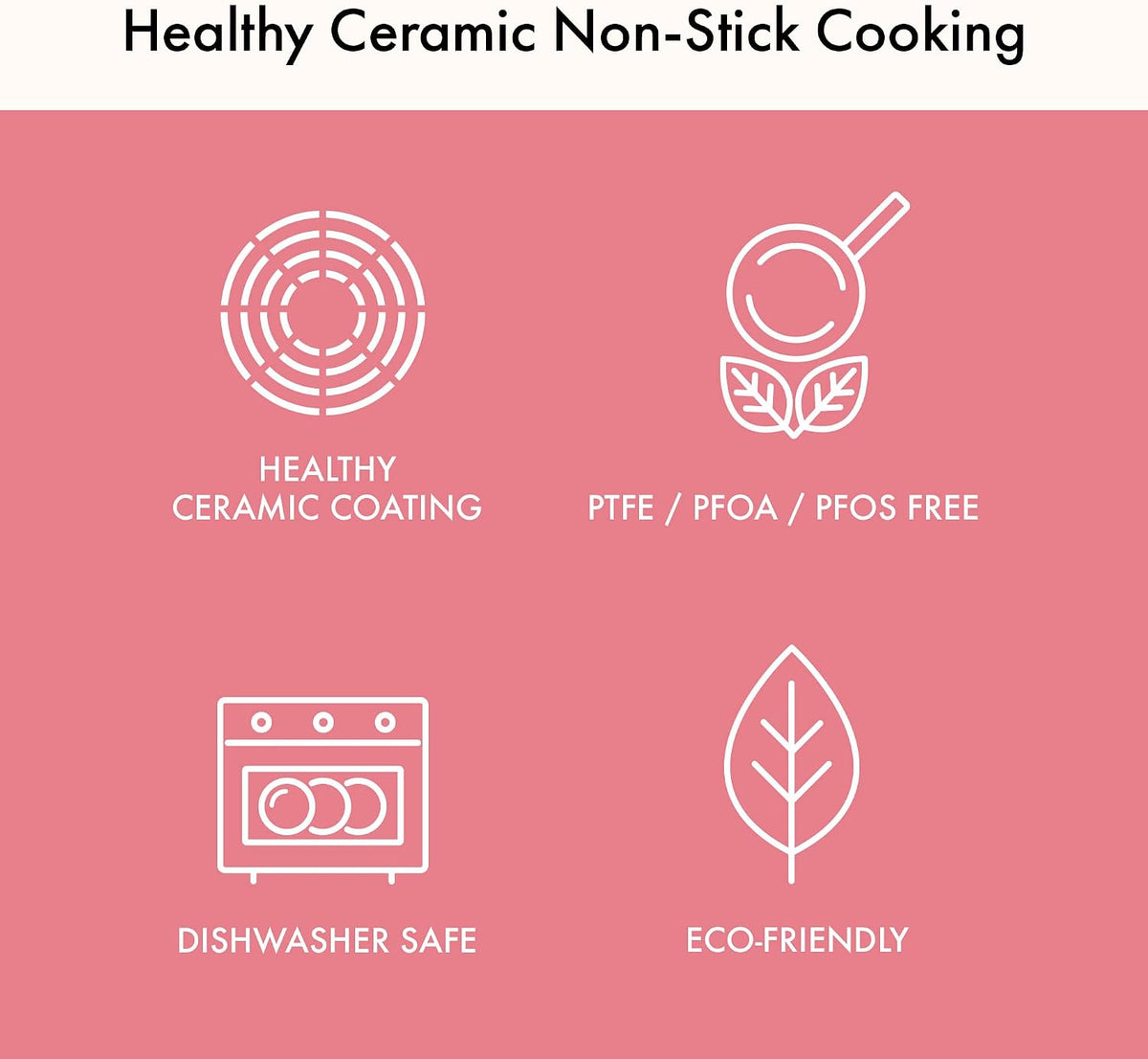 Retro 5-Piece Ceramic Nonstick Cookware Set, PFOA Free Pots and Pans with Integrated Steam Vent Lid knob prevents boil over and Heat Resistant Silicone Grips for safer cooking at kitchen, Pink