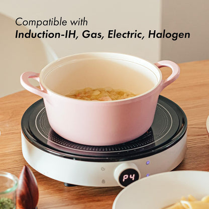 Retro 5-Piece Ceramic Nonstick Cookware Set, PFOA Free Pots and Pans with Integrated Steam Vent Lid knob prevents boil over and Heat Resistant Silicone Grips for safer cooking at kitchen, Pink