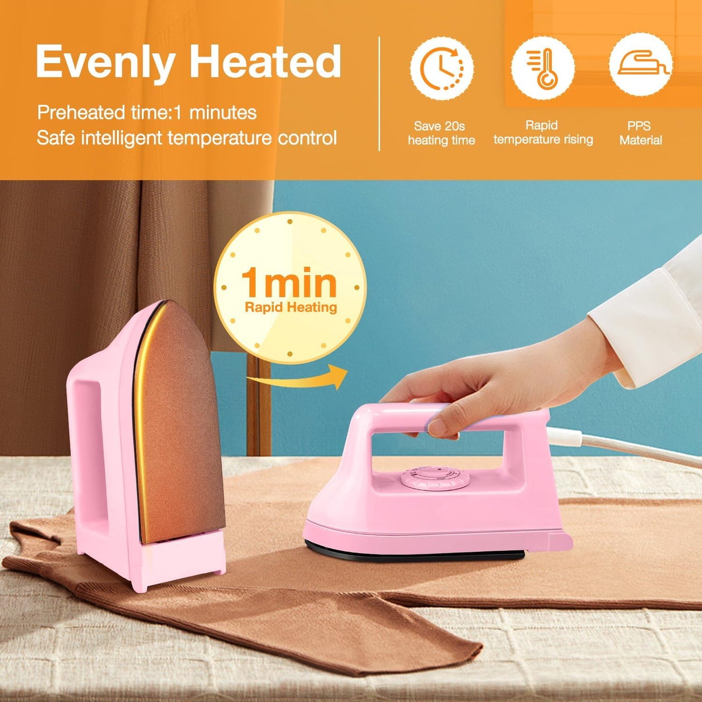 Mini Iron for Crafts Quilting, Travel Iron Household Iron Easy Iron Supplies Mini Electric Iron, Mini Heat Press Machine Sewing Sachine (Pink)