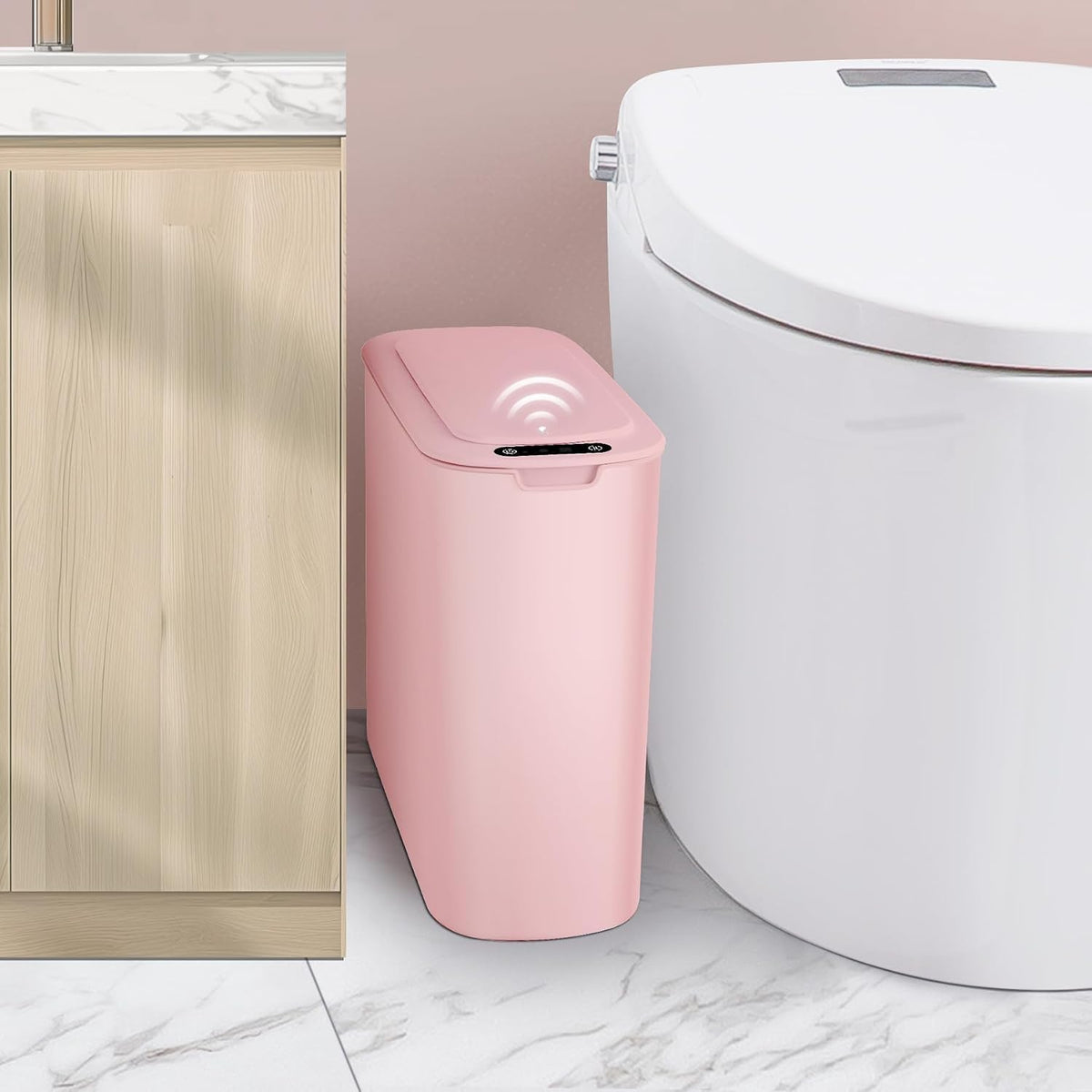 Automatic Small Bathroom Trash Can with Lid, 2.6 Gallon, Pink