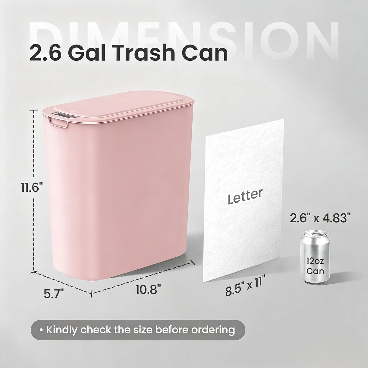 Automatic Small Bathroom Trash Can with Lid, 2.6 Gallon, Pink