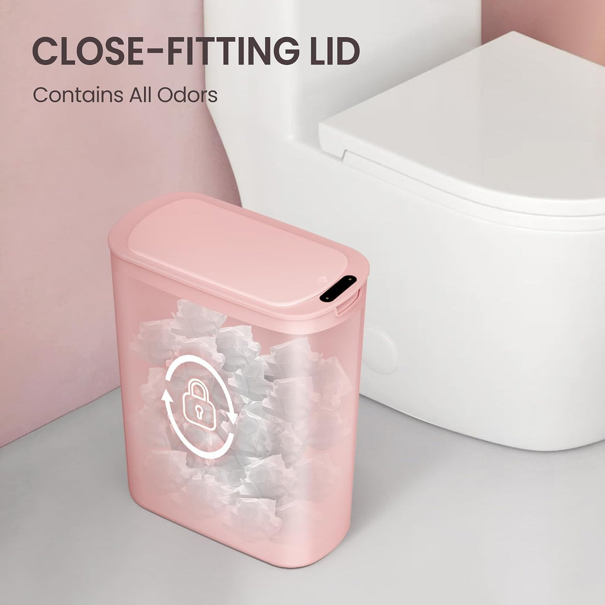 Automatic Small Bathroom Trash Can with Lid, 2.6 Gallon, Pink