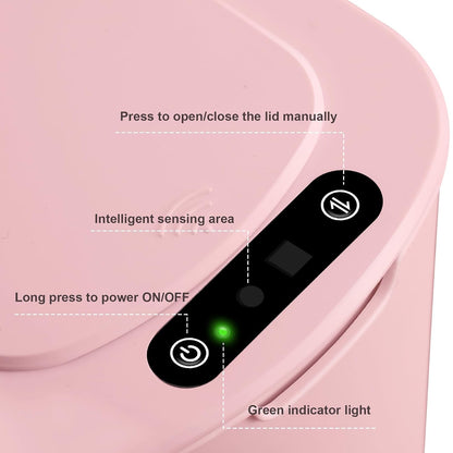 Automatic Small Bathroom Trash Can with Lid, 2.6 Gallon, Pink