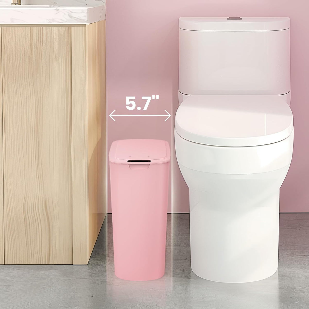 Automatic Small Bathroom Trash Can with Lid, 2.6 Gallon, Pink