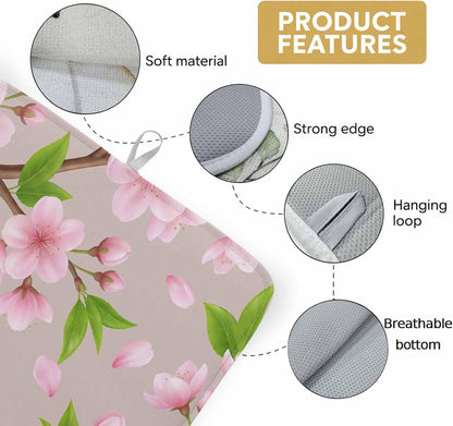 Spring Floral Dish Drying Mat for Kitchen Counter Watercolor Flower Green Leaves Light Pink Background Super Absorbent Microfiber Coffee Bar Mat Washable Dish Drainer Rack Mat, 1 Pack, 16" x 18"