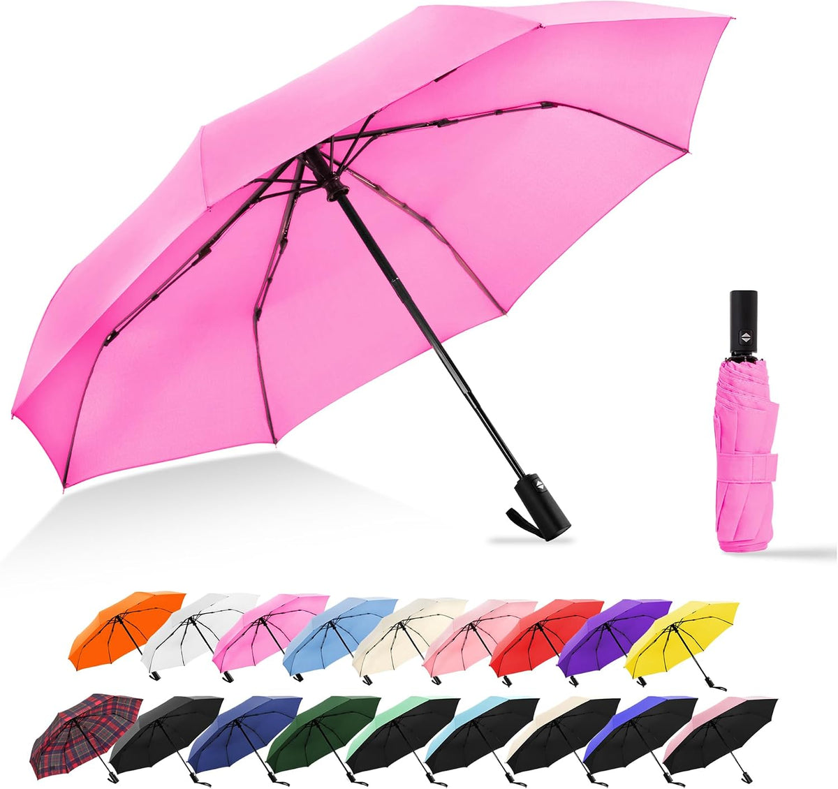 Windproof Travel Umbrella, Automatic Compact Folding Umbrella, Small Travel Size Umbrella for Rain, Backpack & Everyday Carry