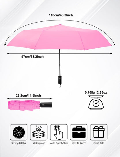 Windproof Travel Umbrella, Automatic Compact Folding Umbrella, Small Travel Size Umbrella for Rain, Backpack & Everyday Carry