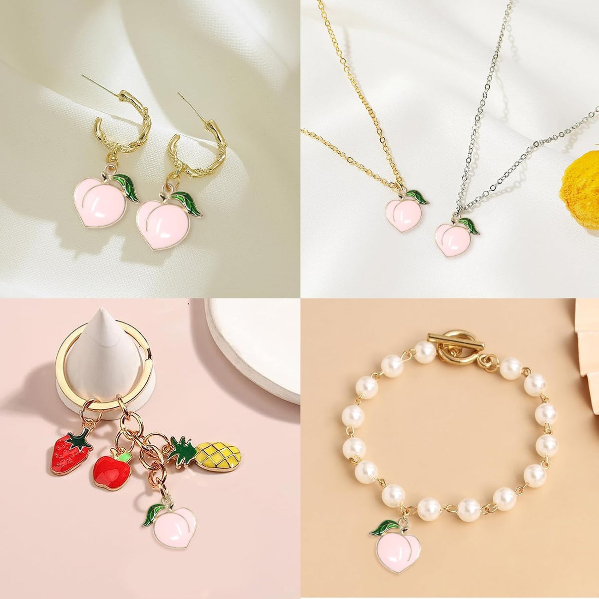 40PCS Enamel Alloy Charms: Dainty Pink Peach Pendants for Jewelry Making