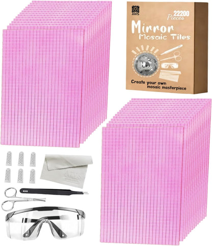22200pcs Mirror Mosaic Tiles,4 x 4mm Disco Tiles Self Adhesive,Tiny Mirror Tiles for Crafts,Disco Ball Stickers for DIY Party Decoration(Pink)