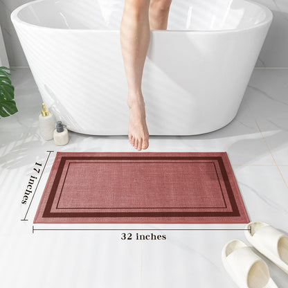 Bathroom Rugs Mat 32x17, Ultra Thin Non Slip Bath Mat Quick Dry Absorbent Bath Mat for Bathroom, (Dark Pink, 32"x17")