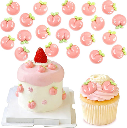 25Pcs Resin Peach Cupcake Toppers 2D Pink Peachs Cupcake Picks Peachs Table Decorations for Baby Shower Boys Girls Peach Fruit Birthday Bridal Shower Wedding Fruit Party Decorations
