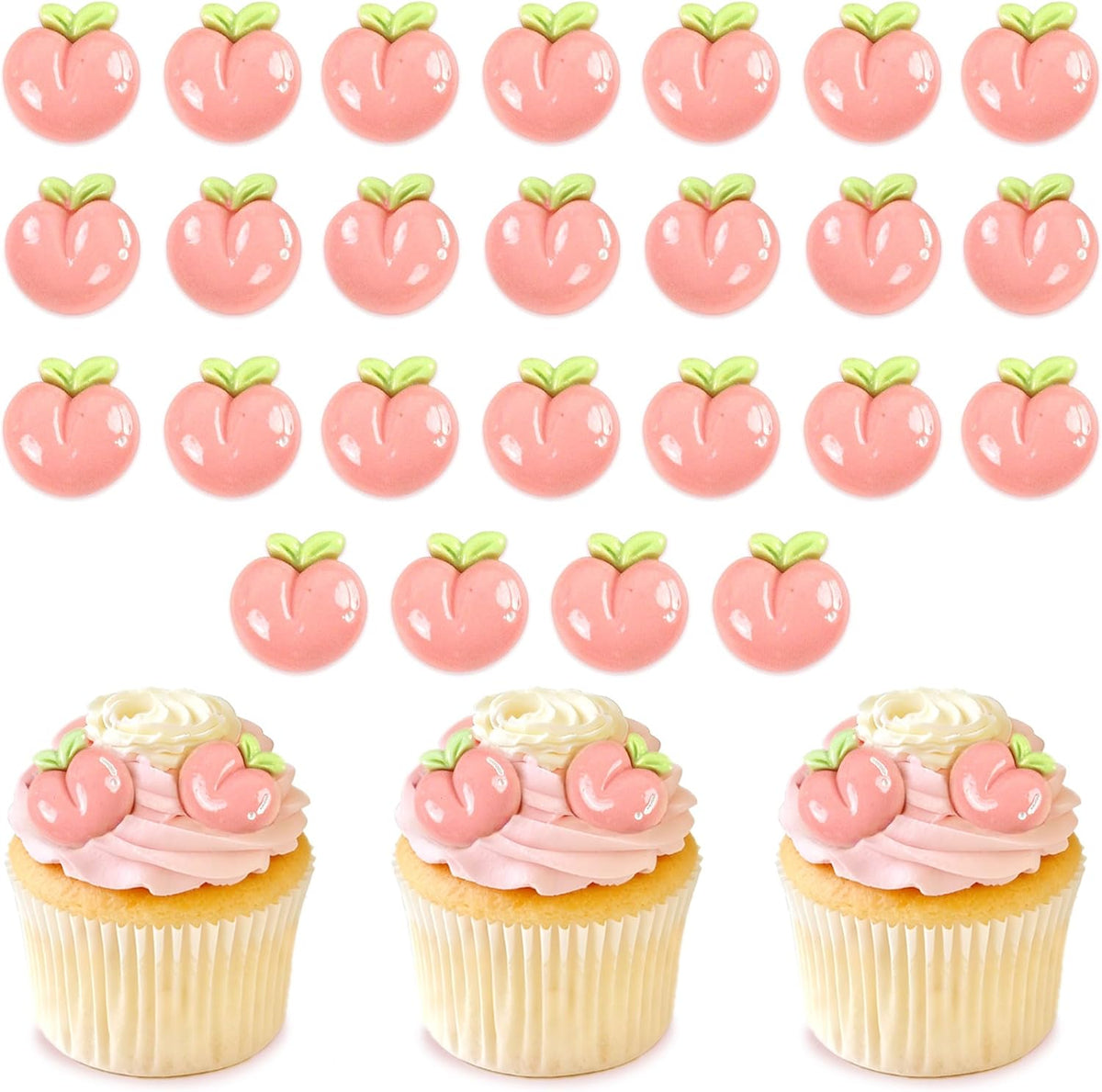 25Pcs Resin Peach Cupcake Toppers 2D Pink Peachs Cupcake Picks Peachs Table Decorations for Baby Shower Boys Girls Peach Fruit Birthday Bridal Shower Wedding Fruit Party Decorations