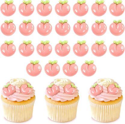 25Pcs Resin Peach Cupcake Toppers 2D Pink Peachs Cupcake Picks Peachs Table Decorations for Baby Shower Boys Girls Peach Fruit Birthday Bridal Shower Wedding Fruit Party Decorations