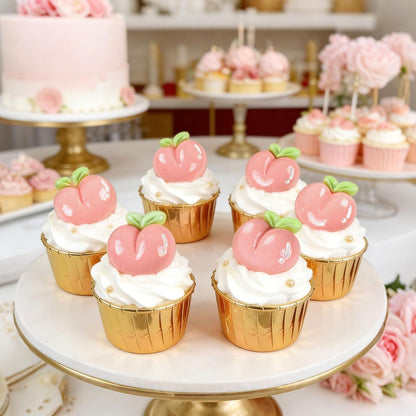 25Pcs Resin Peach Cupcake Toppers 2D Pink Peachs Cupcake Picks Peachs Table Decorations for Baby Shower Boys Girls Peach Fruit Birthday Bridal Shower Wedding Fruit Party Decorations