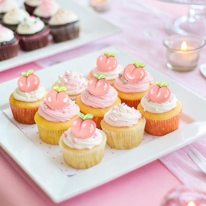 25Pcs Resin Peach Cupcake Toppers 2D Pink Peachs Cupcake Picks Peachs Table Decorations for Baby Shower Boys Girls Peach Fruit Birthday Bridal Shower Wedding Fruit Party Decorations