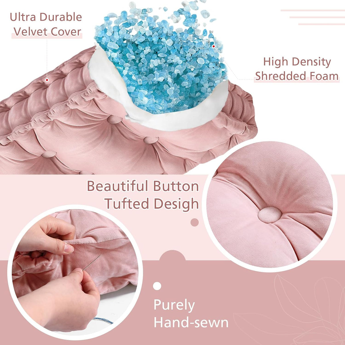 Velvet Bench Cushion for Indoor Furniture, Pink, 42x16 in