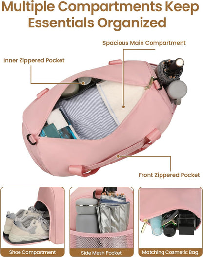 Gym Bag for Women, 17.5 inch Sports Duffle Bag with Shoe Compartment