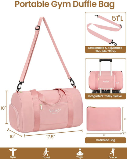 Gym Bag for Women, 17.5 inch Sports Duffle Bag with Shoe Compartment
