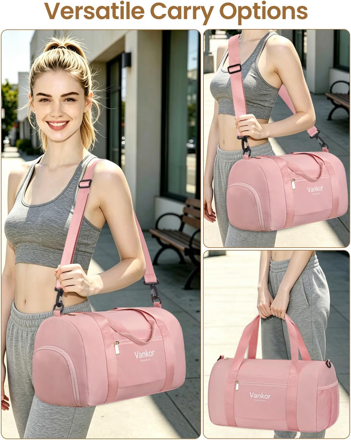 Gym Bag for Women, 17.5 inch Sports Duffle Bag with Shoe Compartment