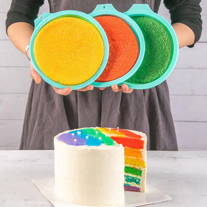 4pcs 6-inch round Silicone Cake Pans Rainbow Mold Set Non-stick Green and Light Pink Bakeware for Home Baking and Cake Decorating