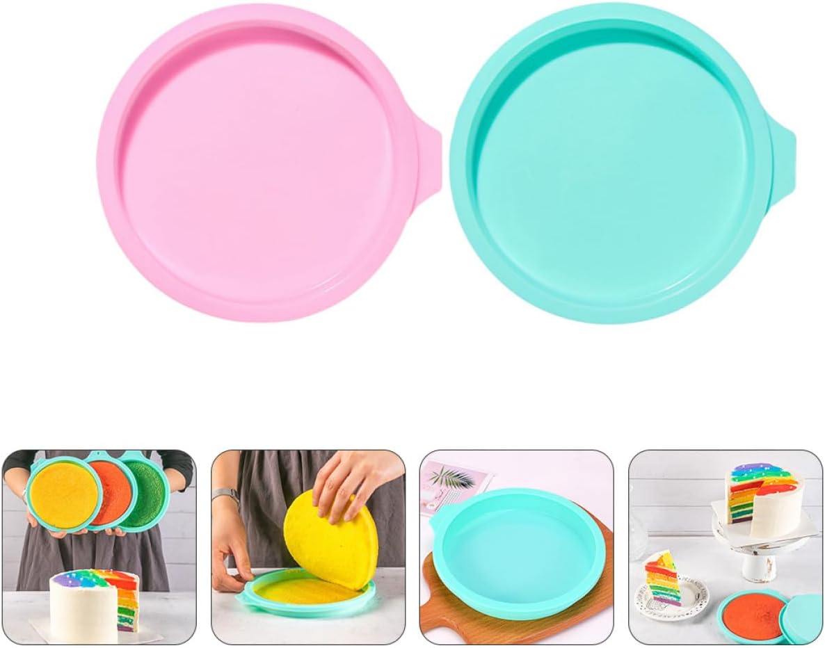 4pcs 6-inch round Silicone Cake Pans Rainbow Mold Set Non-stick Green and Light Pink Bakeware for Home Baking and Cake Decorating