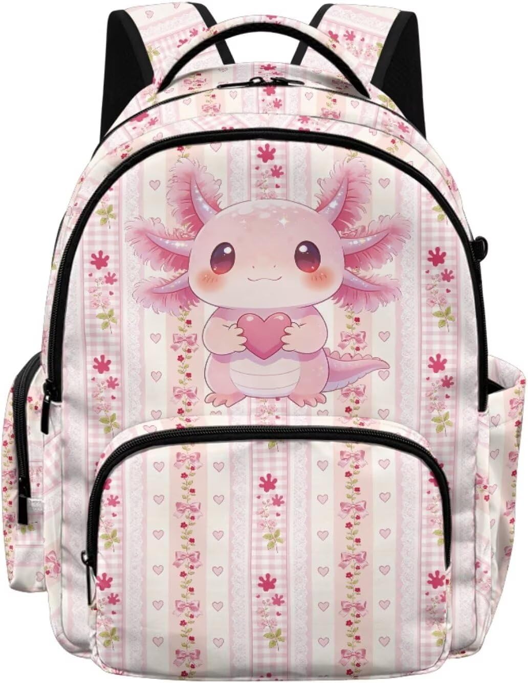 Axolotl Paw Print School Backpack for Girls Large Capacity Bookbag with Anti Theft Pocket Lighweight Schoolbag Travel Daypack for Kids Teens Preschool Students, Pink