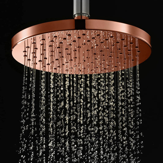 Rain Shower Head, High Pressure Waterfall Showerhead with Adjustable Angle and Anti-Clogging Silicone Nozzles, Luxury Bathroom Overhead Shower,Round Rose Gold